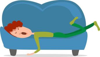 Homme endormi sur le canapé , illustration, vecteur sur fond blanc