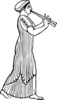 femme grecque antique avec double flûte, illustration vintage. vecteur