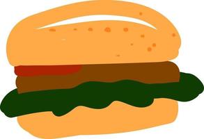 burger plat, illustration, vecteur sur fond blanc.