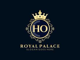 lettre ho logo victorien de luxe royal antique avec cadre ornemental. vecteur