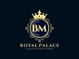 lettre bm logo victorien de luxe royal antique avec cadre ornemental.nt vecteur