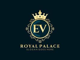 lettre ev logo victorien de luxe royal antique avec cadre ornemental. vecteur