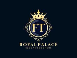 lettre ft logo victorien de luxe royal antique avec cadre ornemental. vecteur