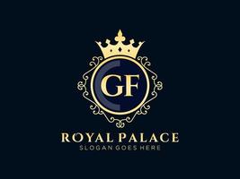 lettre gf logo victorien de luxe royal antique avec cadre ornemental. vecteur