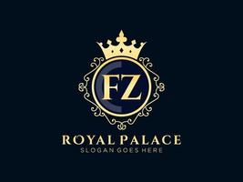 lettre fz logo victorien de luxe royal antique avec cadre ornemental. vecteur