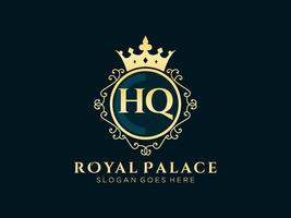 lettre hq logo victorien de luxe royal antique avec cadre ornemental. vecteur