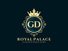 lettre gd logo victorien de luxe royal antique avec cadre ornemental. vecteur