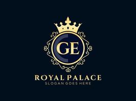 lettre ge logo victorien de luxe royal antique avec cadre ornemental. vecteur