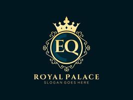 lettre eq logo victorien de luxe royal antique avec cadre ornemental. vecteur
