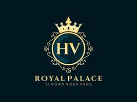 lettre hv logo victorien de luxe royal antique avec cadre ornemental. vecteur