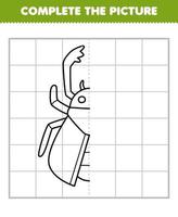 jeu d'éducation pour les enfants compléter l'image du dessin animé mignon lucane demi-contour pour dessiner feuille de calcul de bogue imprimable vecteur