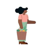 femme afro avec panier vecteur