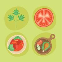aliments nutritifs quatre icônes vecteur