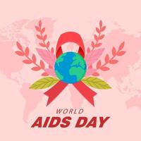 illustration de fond de bannière de la journée mondiale du sida. aide à la prise de conscience. carte du monde et élément de ruban. eps 10 vecteur