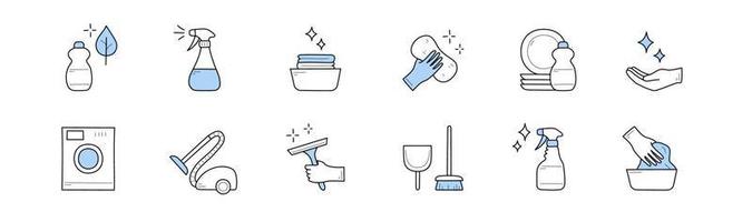 ensemble d'icônes de doodle de nettoyage et de ménage, signes vecteur