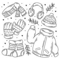 vêtements de mode d'hiver coloriage doodle dessiné à la main vecteur