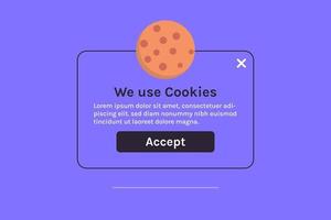 protection des informations sur les données personnelles cookie et page web internet nous utilisons l'illustration vectorielle plane du concept de politique de cookies. vecteur