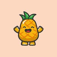 personnage de carton d'ananas avec une expression de visage heureux vecteur