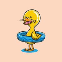 canard de dessin animé mignon avec illustration vectorielle de flotteur de natation vecteur