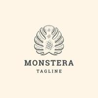 feuille monstera logo icône modèle de conception illustration vectorielle plate vecteur