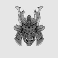 tatouages noirs masque de samouraï diable oni illustration de casque de guerrier traditionnel japonais. concept militaire et historique pour les modèles de symboles et d'emblèmes adaptés aux tatouages vecteur