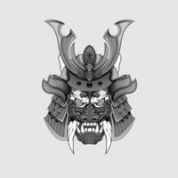 tatouages noirs masque de samouraï diable oni illustration de casque de guerrier traditionnel japonais. concept militaire et historique pour les modèles de symboles et d'emblèmes adaptés aux tatouages vecteur