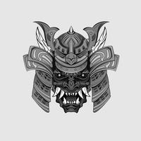 tatouages noirs masque de samouraï diable oni illustration de casque de guerrier traditionnel japonais. concept militaire et historique pour les modèles de symboles et d'emblèmes adaptés aux tatouages vecteur