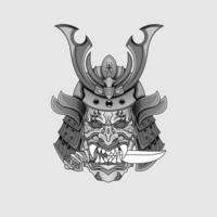 tatouages noirs masque de samouraï diable oni illustration de casque de guerrier traditionnel japonais. concept militaire et historique pour les modèles de symboles et d'emblèmes adaptés aux tatouages vecteur