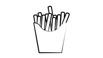 illustration en noir et blanc, illustration vectorielle sur fond blanc. frites dans un style de croquis au crayon. déjeuner délicieux et malsain. restauration rapide pour une bouchée rapide vecteur