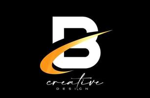 création de logo de lettre b avec swoosh doré créatif. lettre b icône initiale avec vecteur de forme incurvée