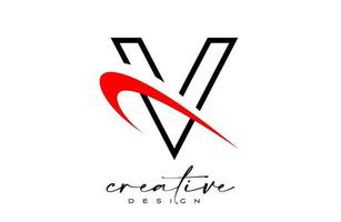 contour v lettre logo design avec swoosh rouge créatif. lettre v icône initiale avec vecteur de forme incurvée