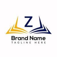 logo de l'éducation sur le modèle de lettre z. logo de livre ouvert sur la lettre z, modèle de concept de signe éducatif initial vecteur