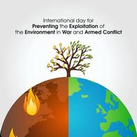 graphique vectoriel de la journée internationale pour la prévention de l'exploitation de l'environnement dans la guerre et la célébration des conflits armés. conception plate. conception de flyer. illustration plate.