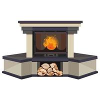 belle cheminée avec feu. avec poêle et bois. pierre de granit. élément intérieur du salon. illustration vectorielle. isolé sur fond blanc vecteur