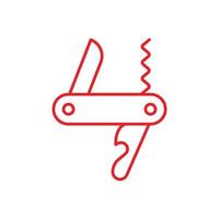 eps10 dessin au trait icône multi couteau vecteur rouge isolé sur fond blanc. symbole de contour de couteau de poche de camping dans un style moderne simple et plat pour la conception de votre site Web, votre logo et votre application mobile