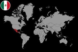 épingler la carte avec le drapeau du mexique sur la carte du monde.illustration vectorielle. vecteur
