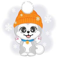 chien mignon malamute d'alaska dans un bonnet tricoté illustration vectorielle de noël ou du nouvel an vecteur
