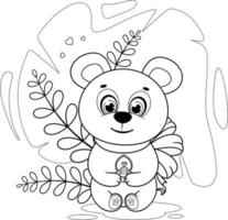 coloriage. mignon petit ours avec une alliance vecteur