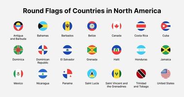 drapeaux des pays d'amérique du nord. drapeaux ronds des pays d'amérique du nord. vecteur