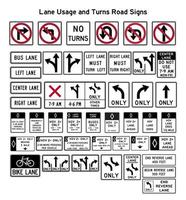 l'utilisation des voies et les virages des panneaux de signalisation. panneaux de signalisation de vecteur. vecteur