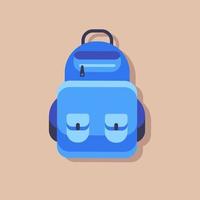 illustration plate de cartable. sac à dos, sac à dos, sac à dos. sac d'école. sac d'école bleu sur un fond de couleur. illustration de stock de vecteur. vecteur