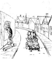 souris dans un chariot tiré par des tortues, illustration vintage vecteur