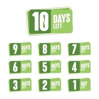 nombre de jours restants 10 à 1 modèle promotionnel badge vert vecteur