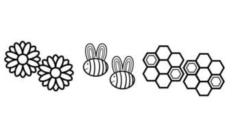 illustration dessinée à la main d'abeilles, de ruches et de fleurs vecteur