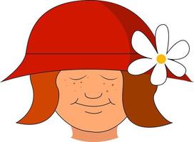 une fille avec un chapeau rouge et une illustration de fleur, de vecteur ou de couleur.