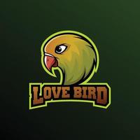 mascotte de logo d'oiseau d'amour avec texte - illustration vectorielle de logo esports vecteur