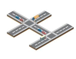 icône de contrôle de paiement routier vectoriel isométrique avec barrières de péage sur l'autoroute, passant des voitures et des camions. adapté aux diagrammes, infographies et autres ressources graphiques