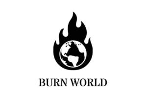 globe terrestre rétro planète brûler feu flammes création de logo vecteur