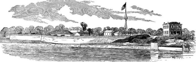 incendie de canonnières confédérées, illustration vintage vecteur