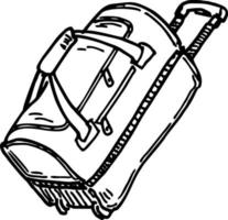 sac fourre-tout fourre-tout valise. illustration vectorielle de croquis de sac à bagages. grand coffre de transport. emblème de logo dessiné à la main à l'encre noire dans l'art rétro vecteur